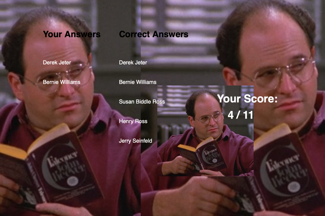 Seinfeld Game Score screen